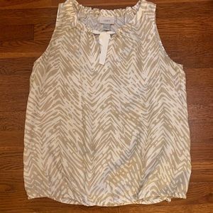 LOFT-Sleeveless Blouse. White & Tan Print. Medium.